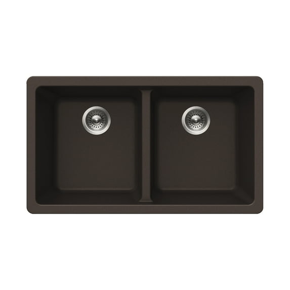 Houzer Quartztone 31 in Mocha Granite Composite Undermount 50/50 Double Bowl Kitchen Sink - M-300U MOCHA