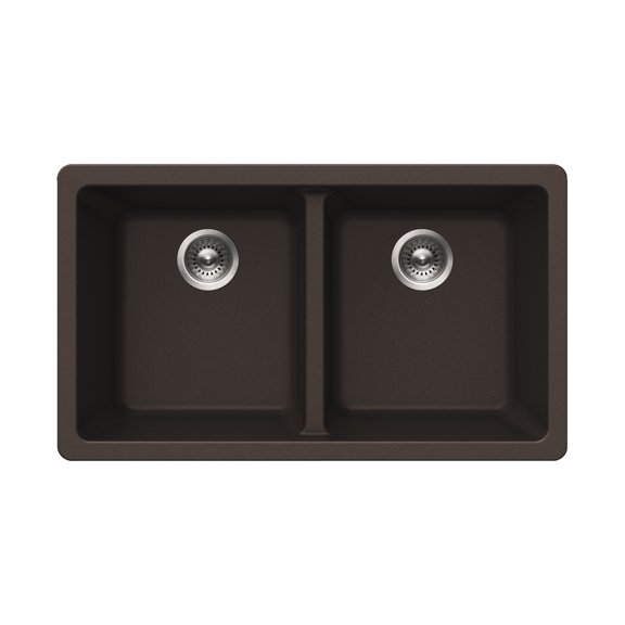 Houzer Quartztone 31 in Mocha Granite Composite Undermount 50/50 Double Bowl Kitchen Sink - M-300U MOCHA