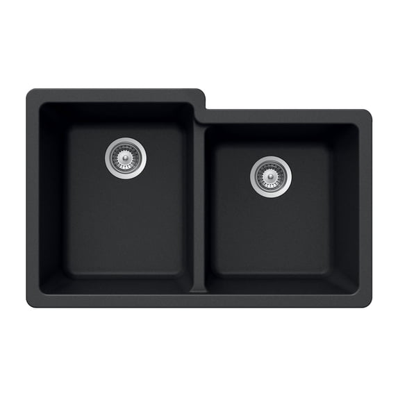 Houzer Quartztone 33 inch Midnite Granite Composite Undermount 60/40 Double Bowl Kitchen Sink - M-175U MIDNITE