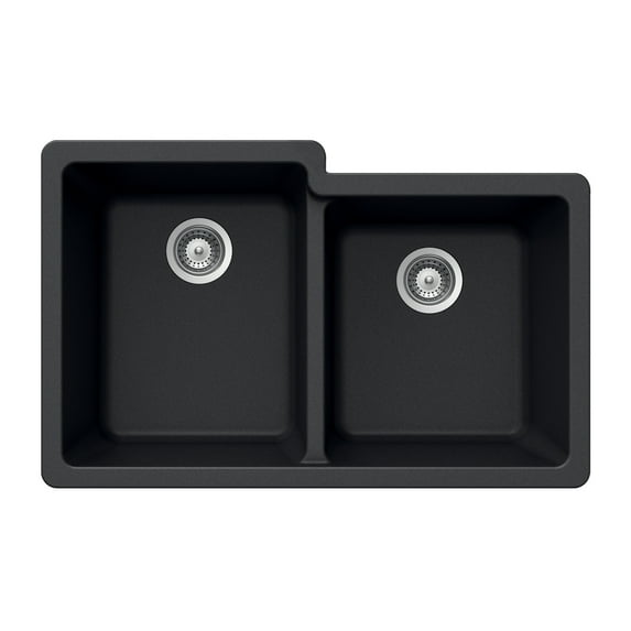 Houzer Quartztone 33 in Midnite Granite Composite Undermount 60/40 Double Bowl Kitchen Sink - M-175U MIDNITE