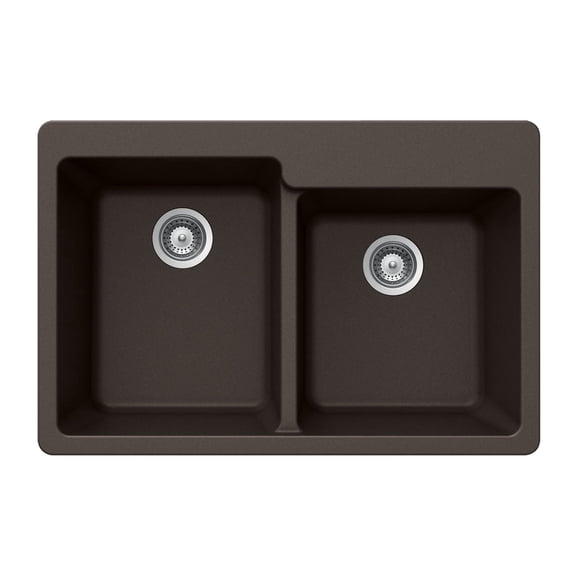 Houzer Quartztone 33 inch Mocha Granite Composite Drop-in Topmount 60/40 Double Bowl Kitchen Sink - M-175 MOCHA