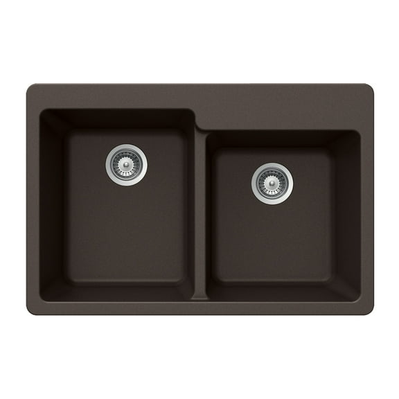 Houzer Quartztone 33 in Mocha Granite Composite Topmount 60/40 Double Bowl Kitchen Sink - M-175 MOCHA