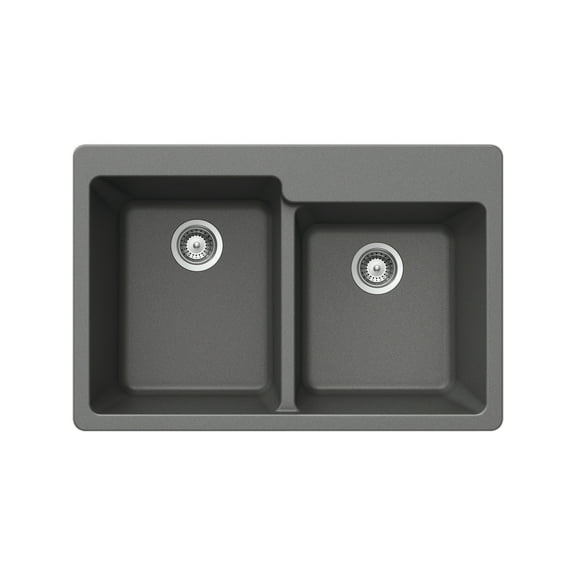 Houzer Quartztone 33 in Slate Granite Composite Undermount 60/40 Double Bowl Kitchen Sink - M-175U SLATE