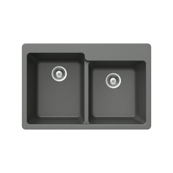 Houzer Quartztone 33 in Slate Granite Composite Undermount 60/40 Double Bowl Kitchen Sink - M-175U SLATE