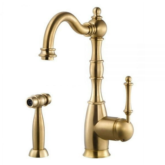 Houzer REGSS-181-BB 12.3125" Faucet Hole Brushed Brass Regal Traditional Solid Brass Kitchen Faucet