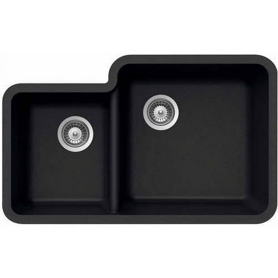 Houzer S-175U MIDNITE Quartztone Series Granite Undermount 70/30 Double Bowl Kitchen Sink, Black