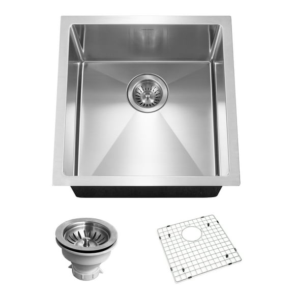 Houzer Savior 17 in Stainless Steel Undermount Single Bowl Kitchen Bar Sink with Strainer and Grid - CNR-1700