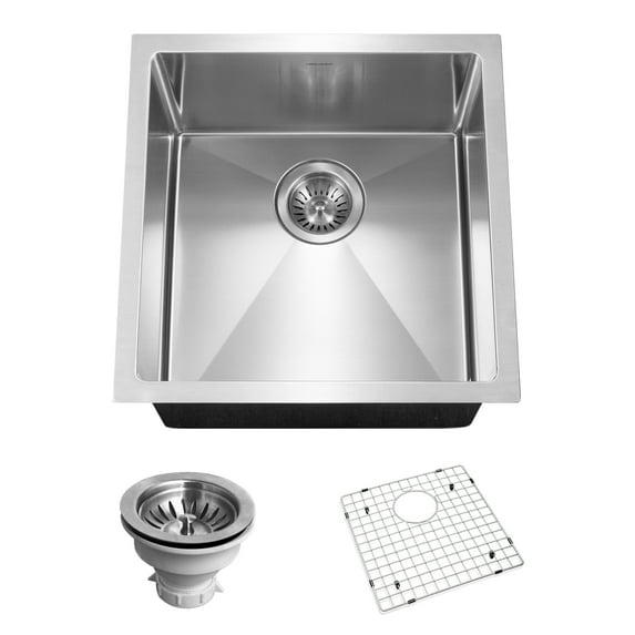 Houzer Savior 17 in Stainless Steel Undermount Single Bowl Kitchen Bar Sink with Strainer and Grid - CNR-1700