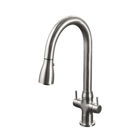 Houzer TRNPD-3000-BN Brushed Nickel (BN) Dual Handle Pull Down Kitchen Faucet