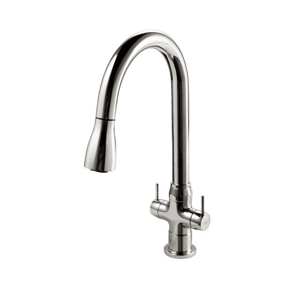Houzer TRNPD-3000-PC Polished Chrome (PC) Dual Handle Pull Down Kitchen Faucet