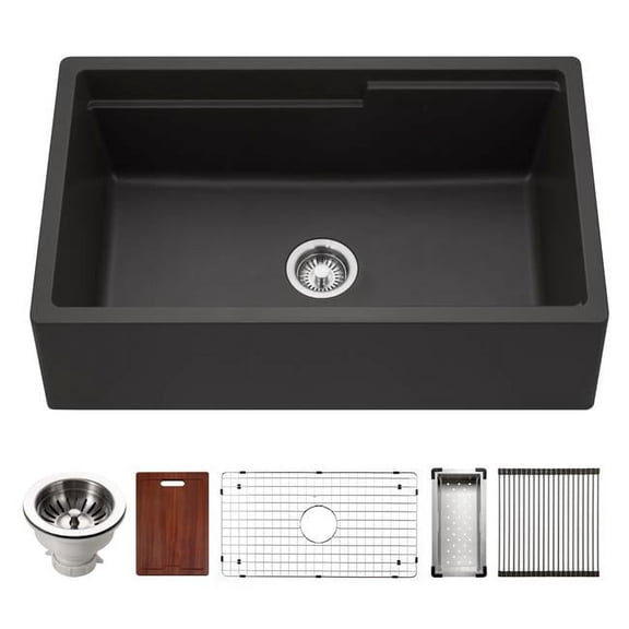 Houzer W-133 MIDNITE-C Quartztone Granite Workstation Kitchen Sink, Midnite