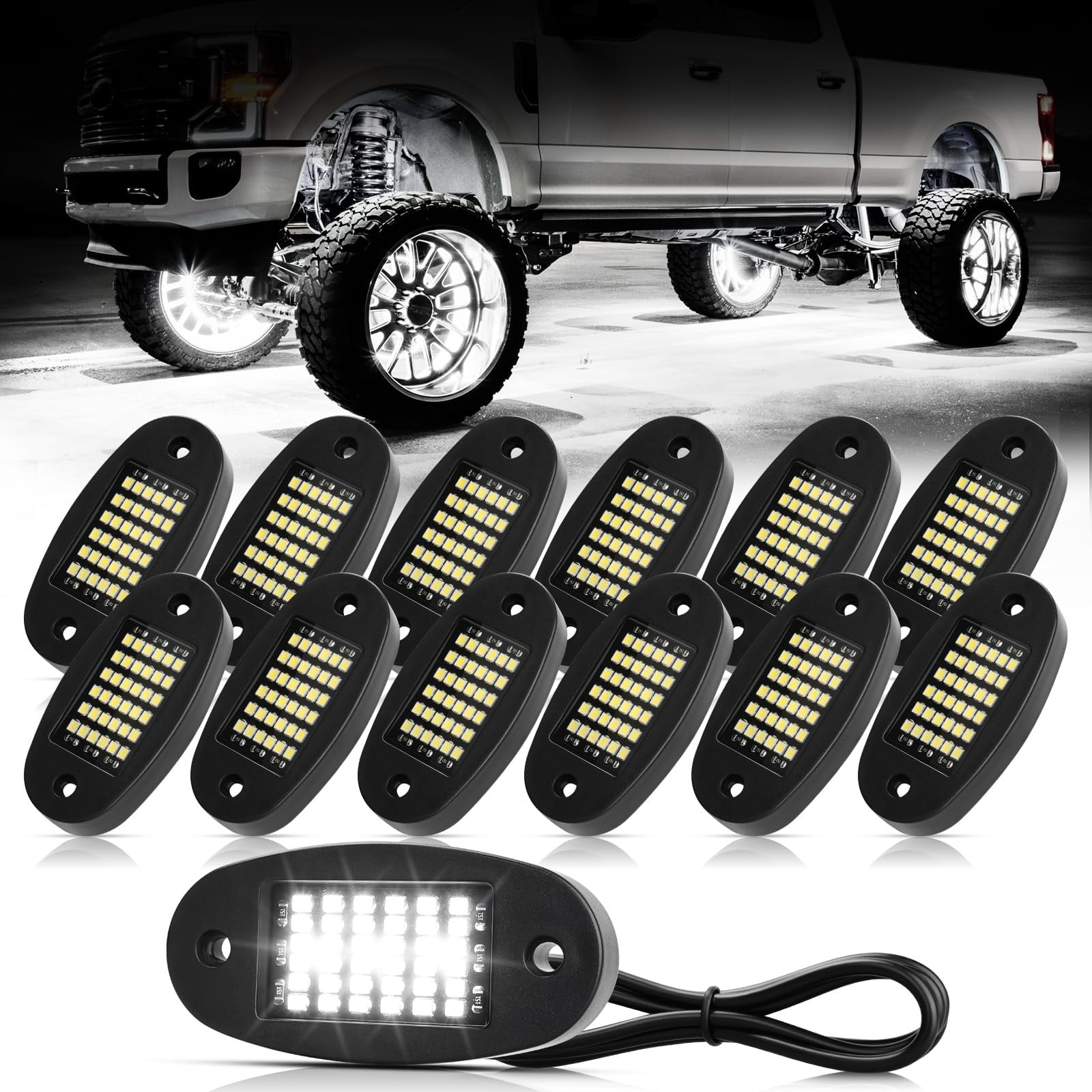 12 Pods White Rock Lights 6000K Pure White 36 LEDs SMD Chips Super Bright Neon Underglow Light Ip68 Waterproof Pickup Trucks Suv Utv Atv Rzr Car Boats Whit - View #8