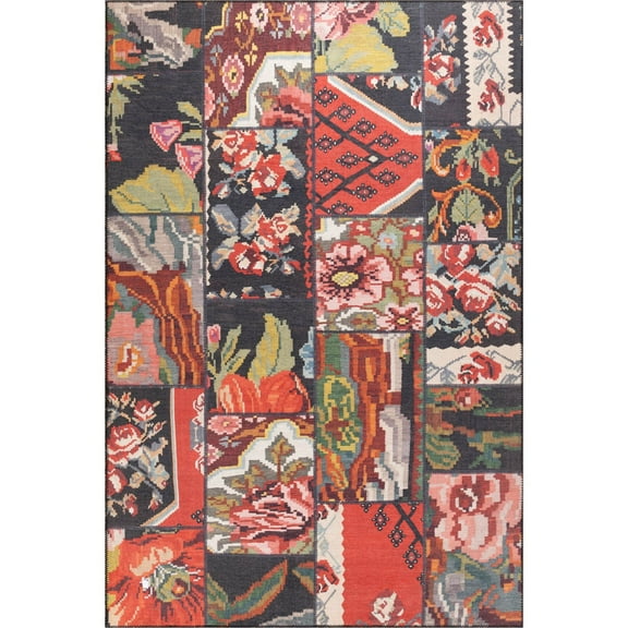 Hove Navy Oriental Polyester Digital Print Decorative Area Rug