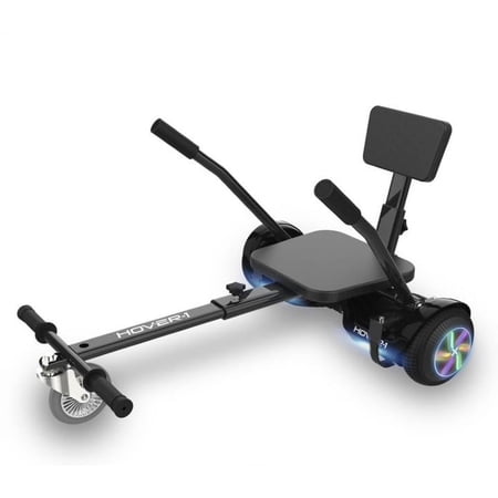 Hover-1 All-Star Hoverboard & Go-Kart Attachment Combo, Black with LED Multi-Color Wheel Board Lights, 6.5" Board Tires, Hand-Operated Real-Wheel Drive, Adjustable Seat and Frame, up to 220lbs., 7 mph