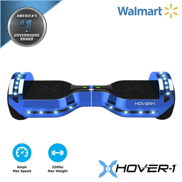 Hover-1 Chrome Hover Board with 6.5 In. Wheels, Built-In Bluetooth Speaker, LED Headlights & Ultra bright LED Wheel Lights, Built-In Rechargeable Lithium-Ion Battery with 4.5-Hour Max Charge Time- Blue