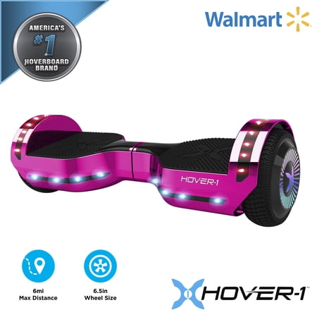 Hover-1 Chrome Hoverboard W/ 6.5” Wheels. Built-In Bluetooth Speaker. LED Headlights & Ultrabright LED Wheel Lights, Built-In Rechargeable Lithium-Ion Battery W/ 4.5-Hour Max Charge Time- Pink
