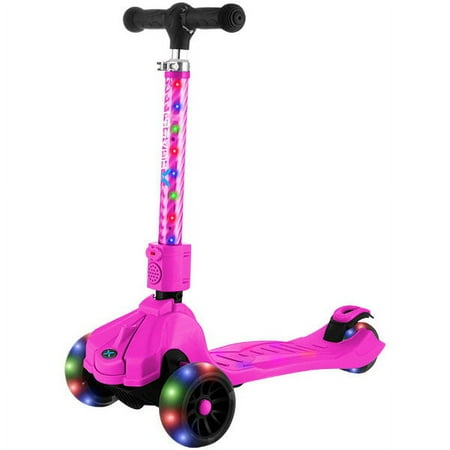 Hover-1 Kids Gear Ziggy Folding Kick Scooter, Pink, LED Lights, Safe for Kids, 3 Wheels