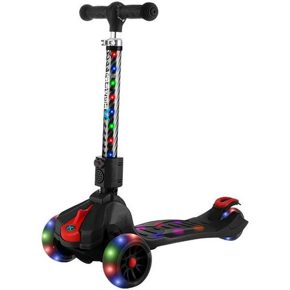 Hover-1 KidsGear Ziggy Folding Kick Scooter, Black, LED Lights, Safe For Kids, 3 Wheels