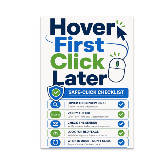 Hover First Click Later Email Safety Art - Tech Enthusiast - 13x19 Poster Print