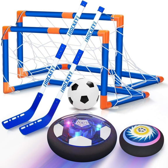 Hover Hockey Set for Kids,3-in-1 Hover Hockey Soccer Ball Toy Set,Indoor and Outdoor Sports Games Toys for Kids Ages 3 4 5 6 7 8-12 - Rechargeable LED Soccer Games Toys for 3-12 Year Old Boys
