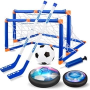 Hover Hockey Set for Kids, 4-in-1 Hover Soccer Ball Bowling Toy Set- LED Rechargeable Indoor/Outdoor Game for Ages 3-12