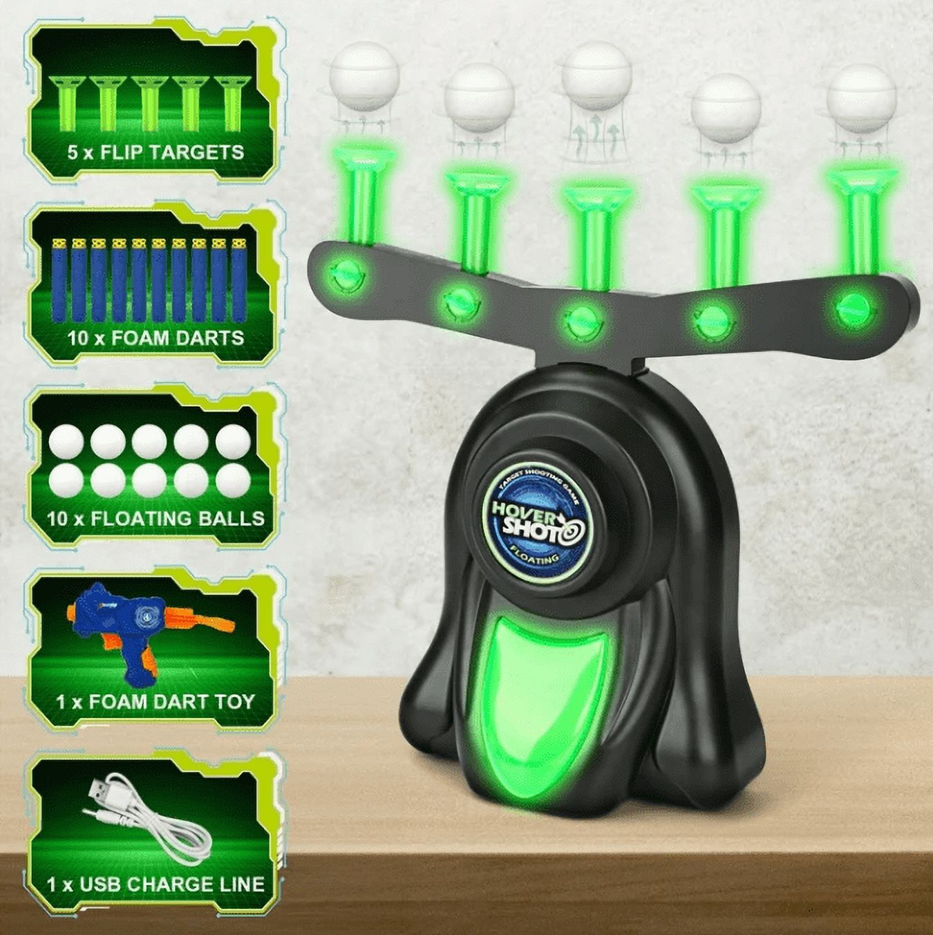 Pistolet à Cible Flottante Lumineuse – Set 2 En 1 Avec Fléchettes Mousse – Jeu De Tir électronique Pour Enfants 5+
