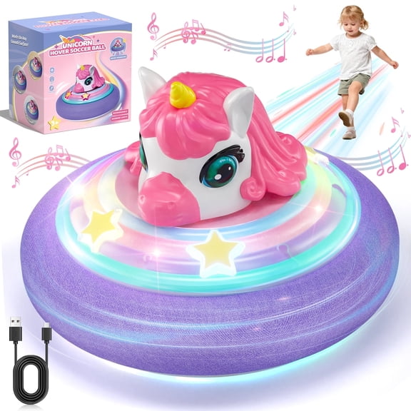 Hover Soccer Ball for Girls, Rechargeable Unicorn Air Soccer Toys with Colorful Light & Music, Indoor Toys for Toddler Girls, Birthday Gifts for Boys & Girls