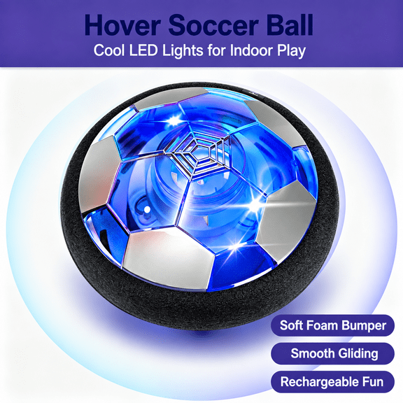 Hover Soccer Ball Toys for Boys & Girls Rechargeable Indoor Floating Air Soccer Ball with LED Light Birthday Gifts for Kids Age 3 4 5 6 7 8 Years Old Blue