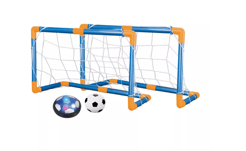 Hover Soccer Ball Set With LED Lights - Air Power Floating Ball, 2 Goals, Safe Foam Bumper For Kids Indoor/Outdoor Play