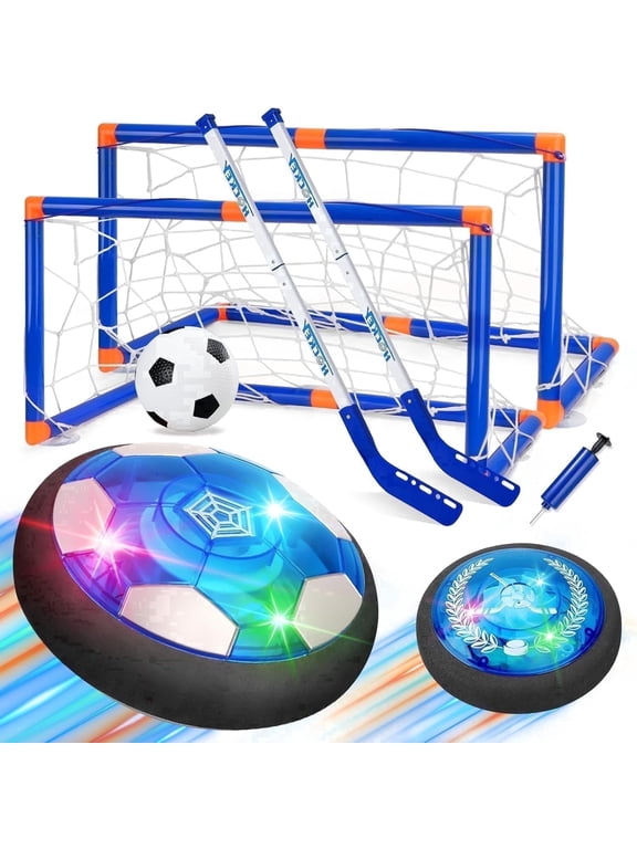 3 in 1 Hover Hockey Soccer Set for Kids, Rechargeable LED Floating Air Soccer Ball, Indoor Outdoor Sports Toys Gift for Boys Age 3 4 5 6 7 8