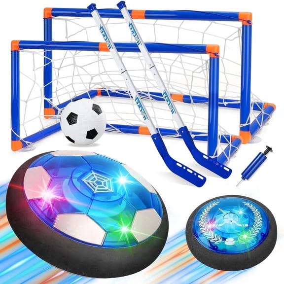 Ejoyoyin 2 in 1 Hover Hockey Soccer Set for Kids, Rechargeable LED Floating Air Soccer Ball, Indoor Outdoor Sports Toys Gift for Boys Age 3 4 5 6 7 8