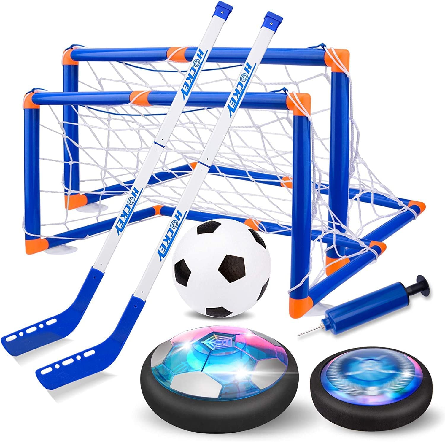 Hover Hockey Set for Kids, 4-in-1 Hover Soccer Ball Bowling Toy Set- LED Rechargeable Indoor/Outdoor Game for Ages 3-12