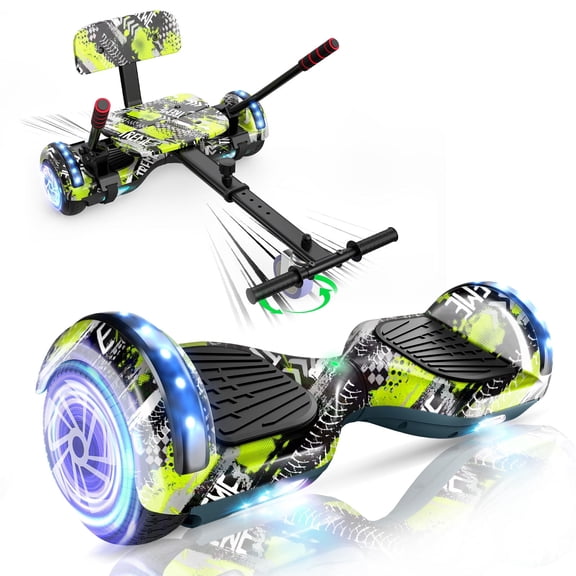 Hoverboard Go Kart Set, 6.5" Self Balancing Electric Scooter for Kids with LED Light-Up Wheels and Bluetooth