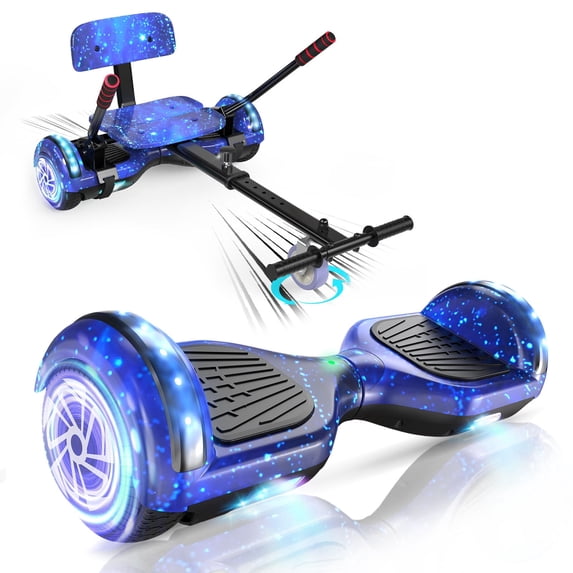 Hoverboard Go Kart Set, 6.5" Self Balancing Electric Scooter for Kids with LED Light-Up Wheels and Bluetooth