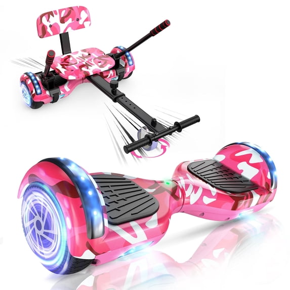 Hoverboard Go Kart Set, 6.5" Self Balancing Electric Scooter for Kids with LED Light-Up Wheels and Bluetooth