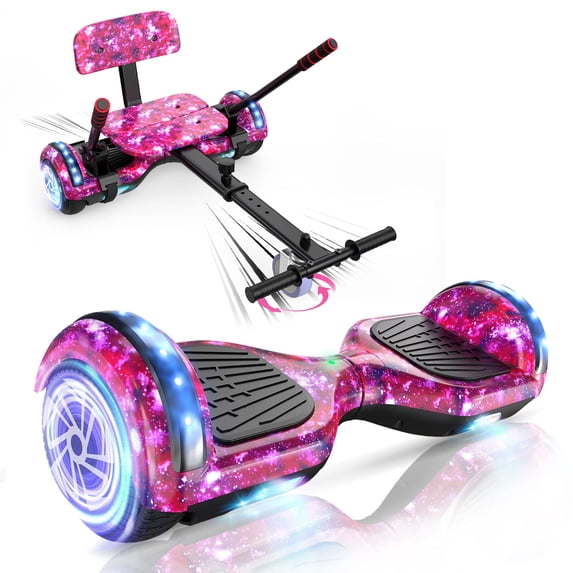 Hoverboard Go Kart Set, 6.5" Self Balancing Electric Scooter for Kids with LED Light-Up Wheels and Bluetooth