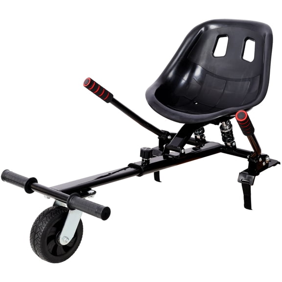 Hoverboard Seat Attachment Go Kart Frame Fits 6.5 Inch 8 Inch 10 Inch Hoverboards, 33-39 Inch Adjustable Steel Hover Cart with Dual Shock Absorbers, Black, Hoverboard Not Included