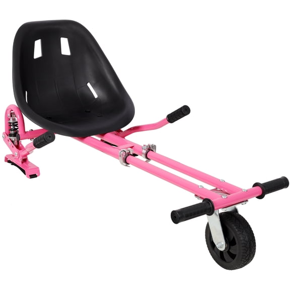 Hoverboard Seat Attachment Go Kart Frame Fits 6.5 Inch 8 Inch 10 Inch Hoverboards, Adjustable Steel Hover Cart with Dual Shock Absorbers, Pink, Hoverboard Not Included