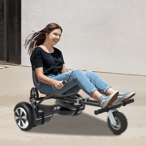 Hoverboard Seat Attachment with Steering Wheel, Dual Shock Absorbing Hoverboard Seat, 220Lbs Capacity, Adjustable Handlebar for Forward Reverse Turn Drift, Outdoor Fun Accessory