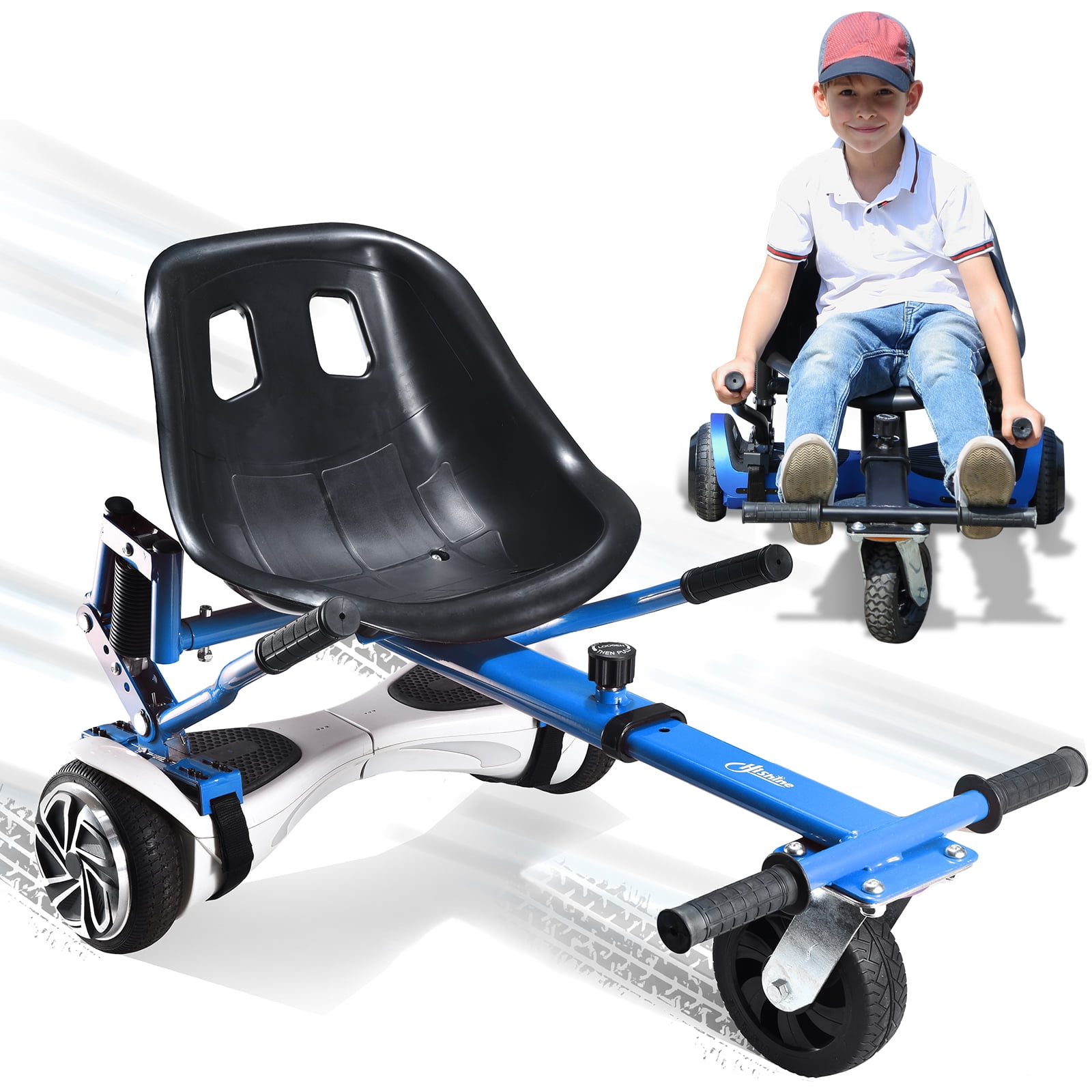 BENTISM Hoverboard Go Kart Seat Attachment for 6.5 8 10 Self Balancing  Scooter, LED Light-up Wheel Hoverboard Kart for Kids or Adults, Hoverboard  Attachments Adjustable Frame Length 