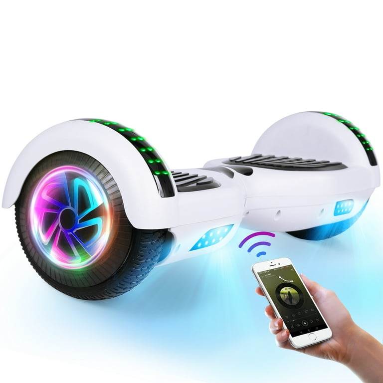 Hoverboard with Bluetooth and LED Lights 6.5 Two Wheel Self Balancing Electric Scooter for Kids and Adults White