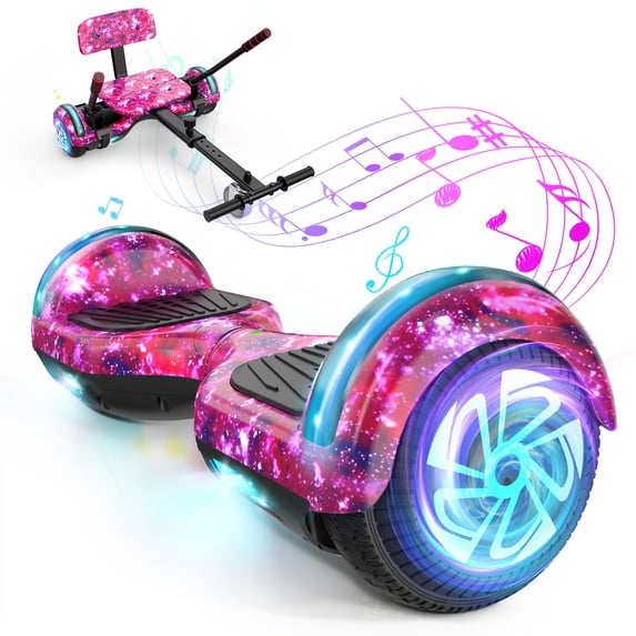 Hoverboard with Seat, 6.5" Hover Board Go Kart, Built-in Bluetooth, Wheels with LED Light