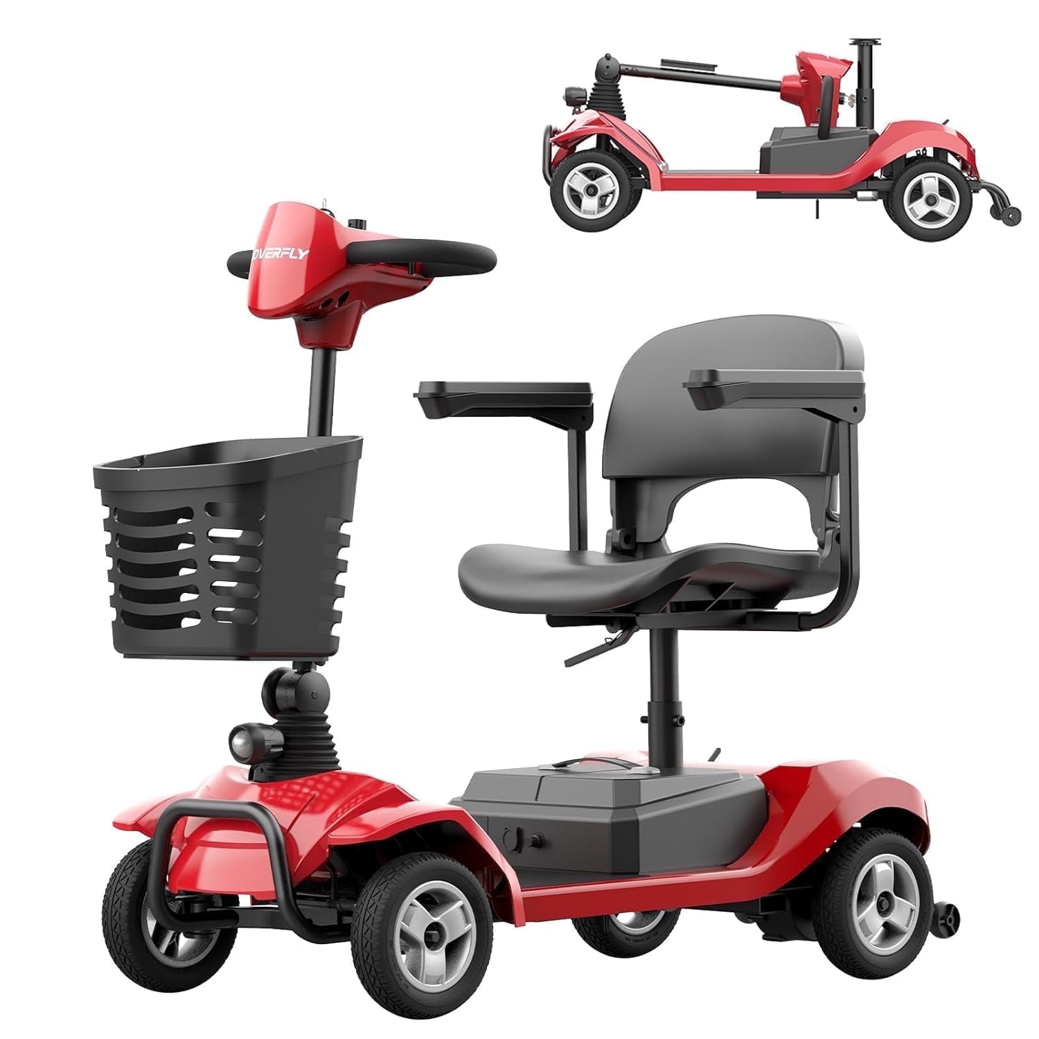 Hoverfly T4 Electric Mobility Scooter for Seniors, 4 Wheels, 330 lbs Capacity, Basket & LED Lights, Red