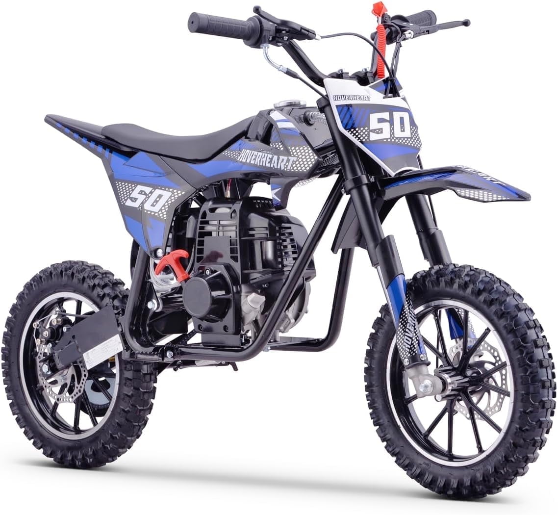 Upgrade Gas Dirt Bike,50cc 4-Stroke Gas Powered Kids Off Road Motorcycle with Off-Road Tire,Suspensions,Disc Brakes,Max Load 165Lbs,Up to 25Mph,NO OIL MIX REQUIRED