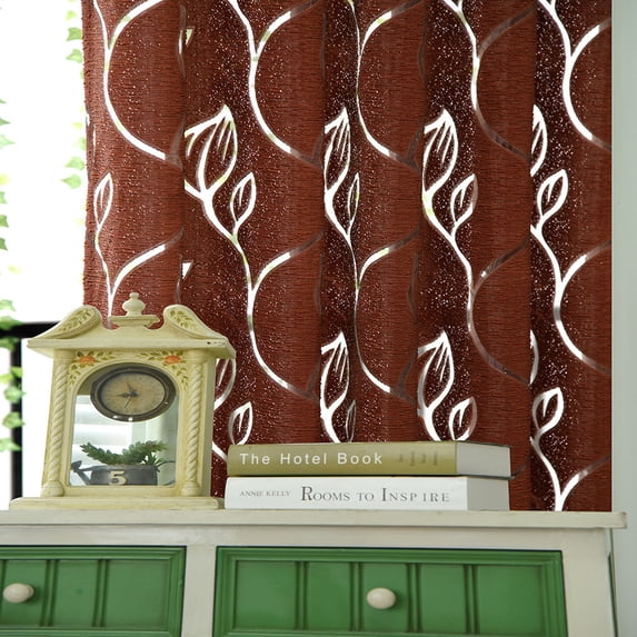 Hovilon 1 Panel Sheer Curtain Drape,Vines Leaves Sheer Valances,Embroidery Curtains with Vine and Leaf Pattern Light Filtering Semi Sheer Voile Window Curtains for Living Room and Bedroom,39x78In