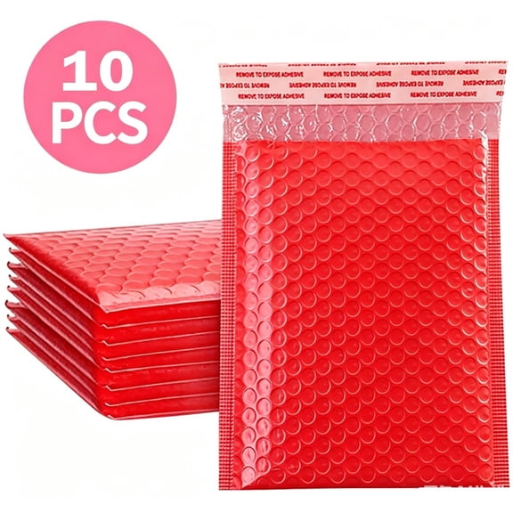 Hovilon 10 Pack Red Air Cushion Mailing Bags - Waterproof Plastic Bubble Mailers with Shock Absorption, Lightweight Protective Envelopes for Shipping Electronics, Jewelry, Cosmetics & Fragile Items