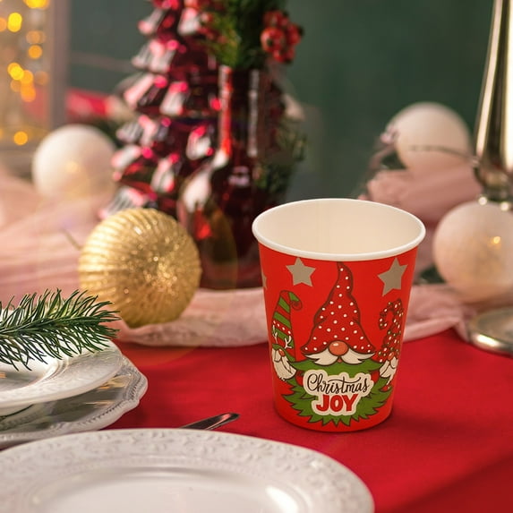 Hovilon 10Pcs Christmas Paper Cups,Xmas Disposable coffee Cups Christmas Cups 9 Ounce Drinking Tea Paper Cups Christmas Cups for Daily Use Holiday Party