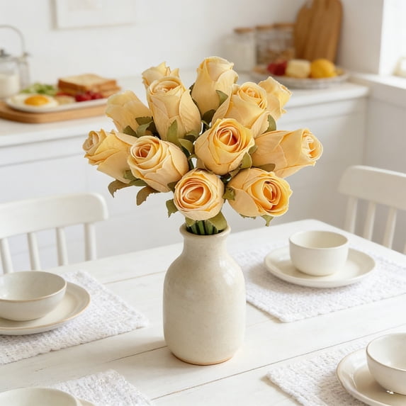 Hovilon 12 Pcs Yellow Artificial Roses - 9.8-Inch Realistic Faux Silk Flower Stems, Elegant Fake Floral Bouquet for DIY Wedding Centerpieces, Bridal Showers, Valentine's Day, and Home Vase Decor