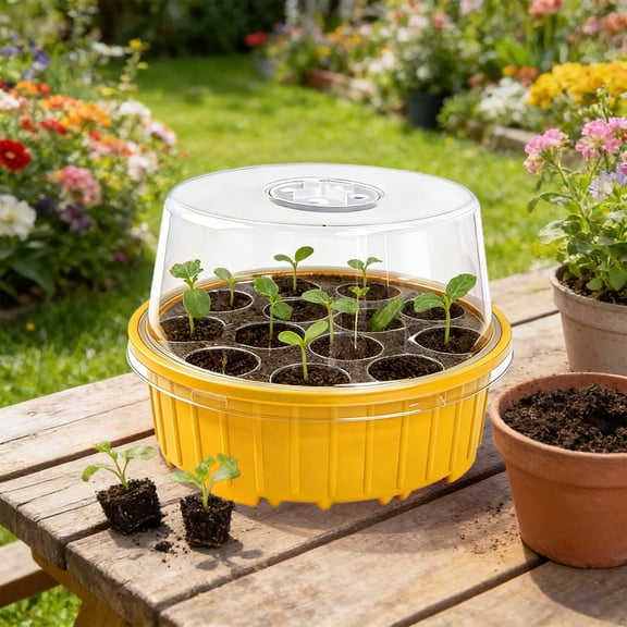 Hovilon 13-Cell Seed Starter Tray with Humidity Dome, Square Propagation Station with Adjustable Vents, Reusable Plastic Germination Kit for s Herbs Flowers, Mini Greenhouse Planter Box