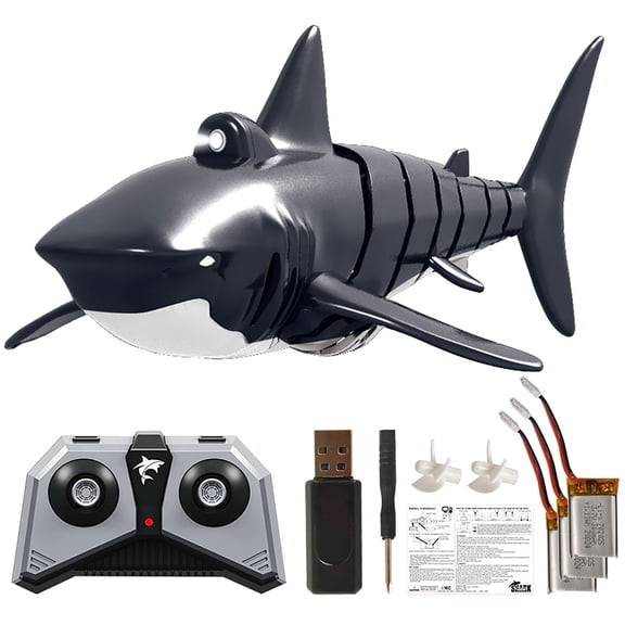 Hovilon 2.4G Remote Control Shark Toy, 1:18 Underwater RC Fish with LED Lights, Waterproof Electronic Swimming Pool Bath Toy, 4-Channel Submersible Robot for Ages 15+